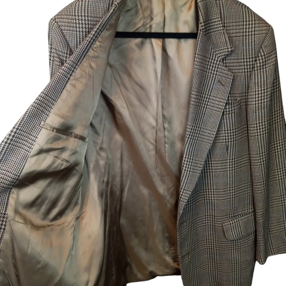 Oscar De La Renta Vintage Wool 2-Button Houndstooth Blazer Size 44L